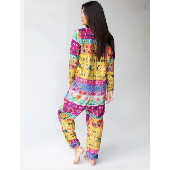 Natural Life One Piece Jumpsuit Pajamas - M, Vibrant Boho Fleece Slumber Party - Picture 2 of 12